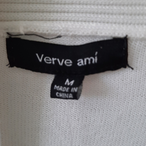 Verve Ami White Cardigan Open Front Draped Ribbed Knit Long Sleeve NWT Size M - Picture 10 of 11